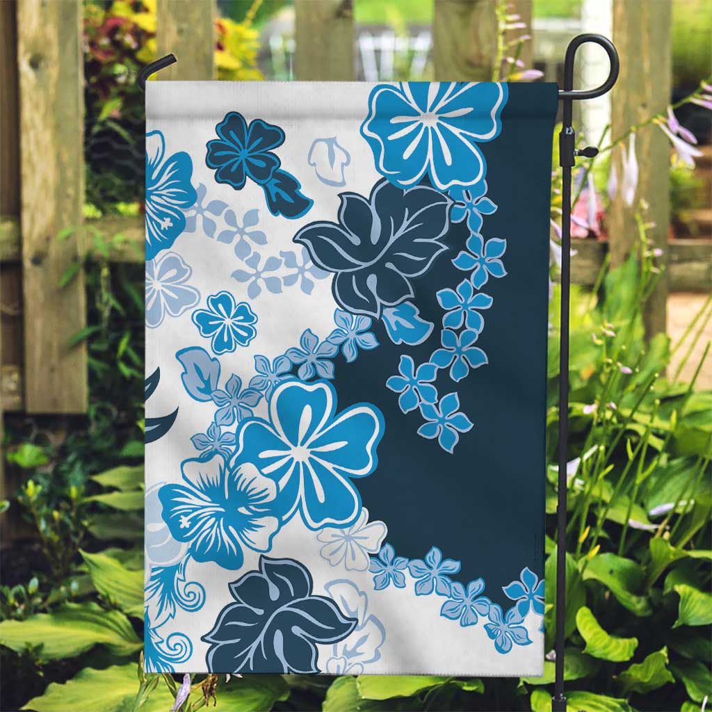 Blue Hibiscus Plumeria Floral Garden Flag - Polynesian Pride