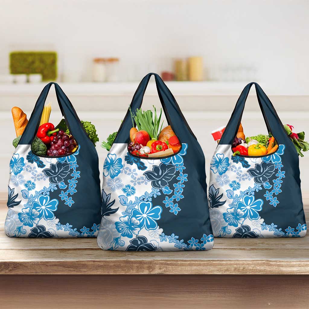 Blue Hibiscus Plumeria Floral Grocery Bag - Polynesian Pride