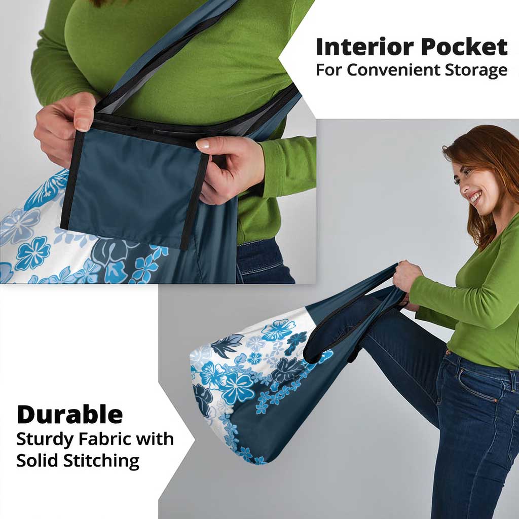 Blue Hibiscus Plumeria Floral Grocery Bag - Polynesian Pride