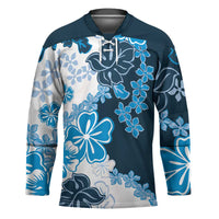Blue Hibiscus Plumeria Floral Hockey Jersey LT01 Unisex Blue - Polynesian Pride