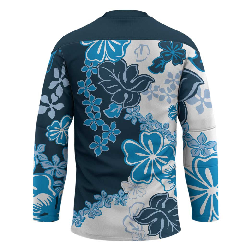 Blue Hibiscus Plumeria Floral Hockey Jersey LT01 - Polynesian Pride