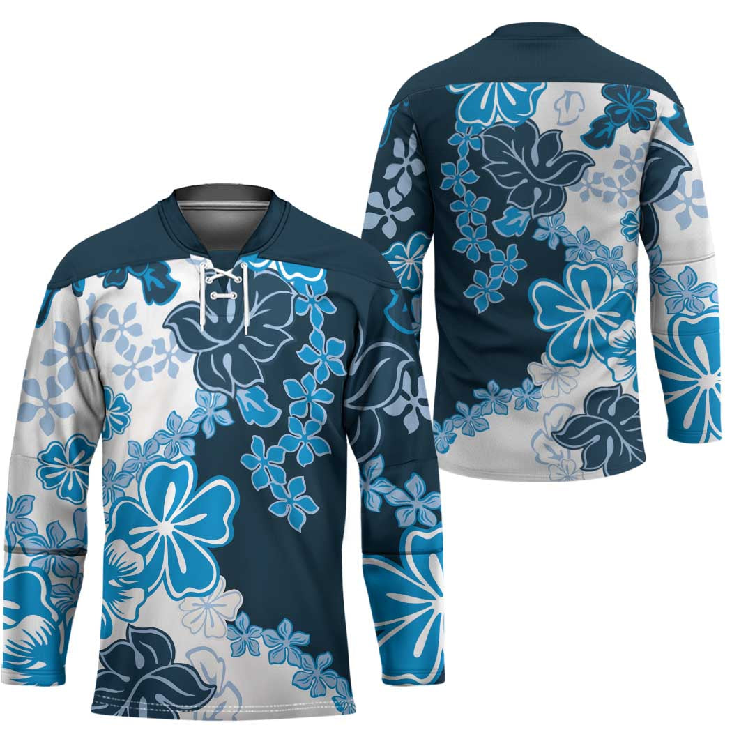 Blue Hibiscus Plumeria Floral Hockey Jersey LT01 - Polynesian Pride