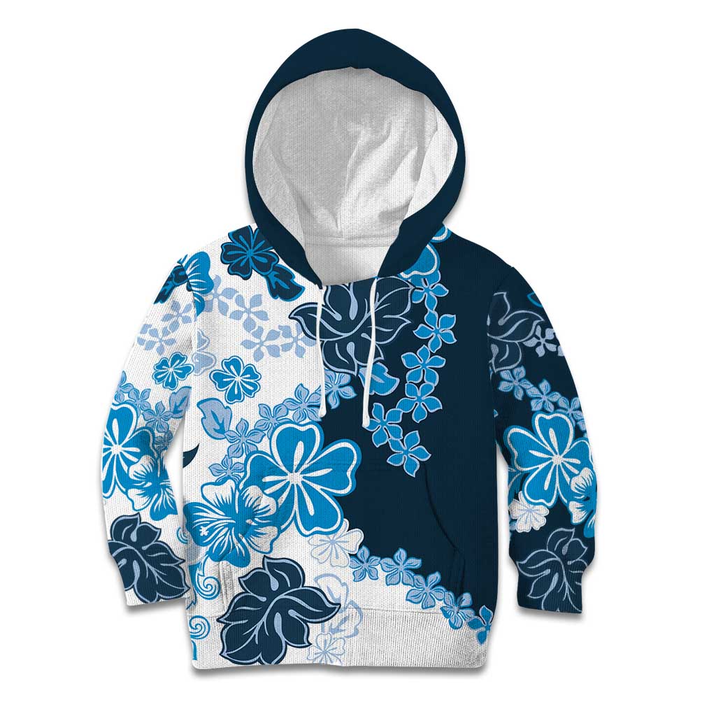 Blue Hibiscus Plumeria Floral Kid Hoodie LT01 Hoodie Blue - Polynesian Pride