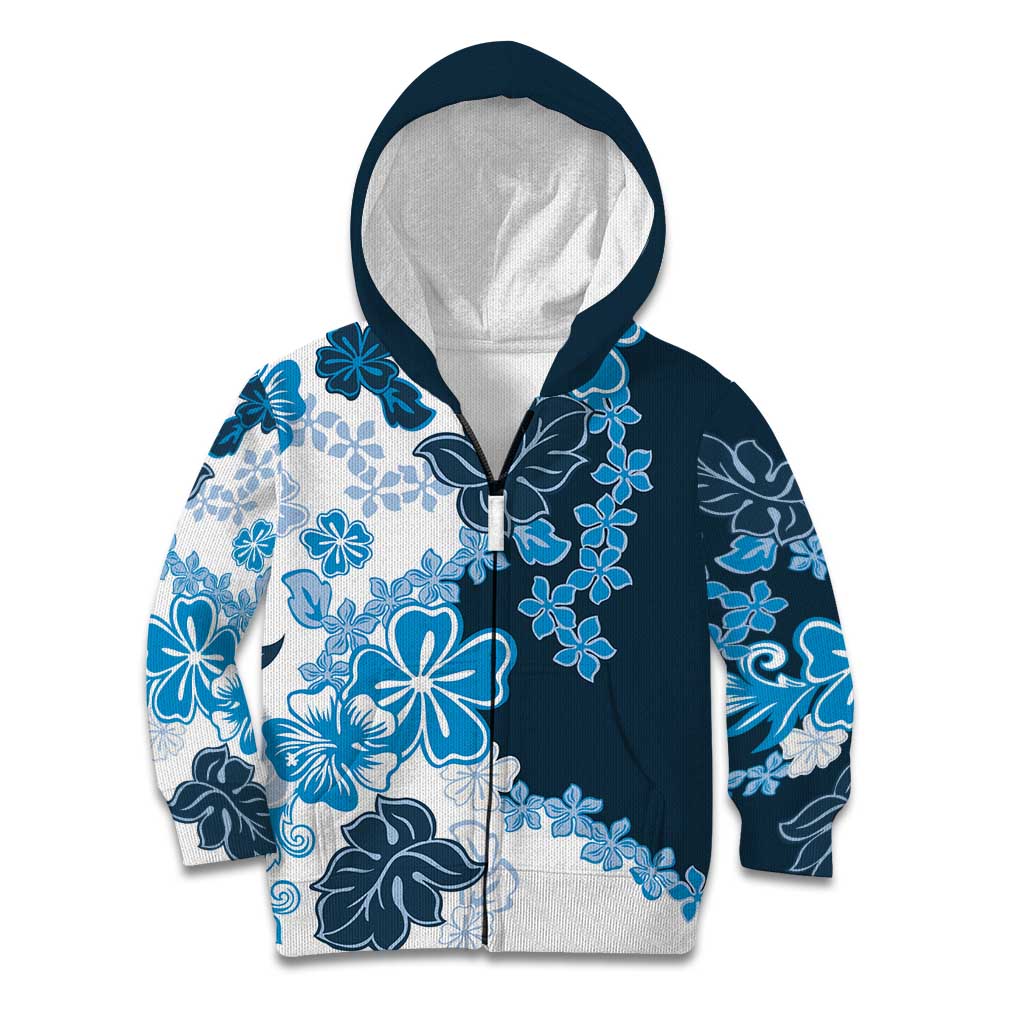 Blue Hibiscus Plumeria Floral Kid Hoodie LT01 Zip Hoodie Blue - Polynesian Pride