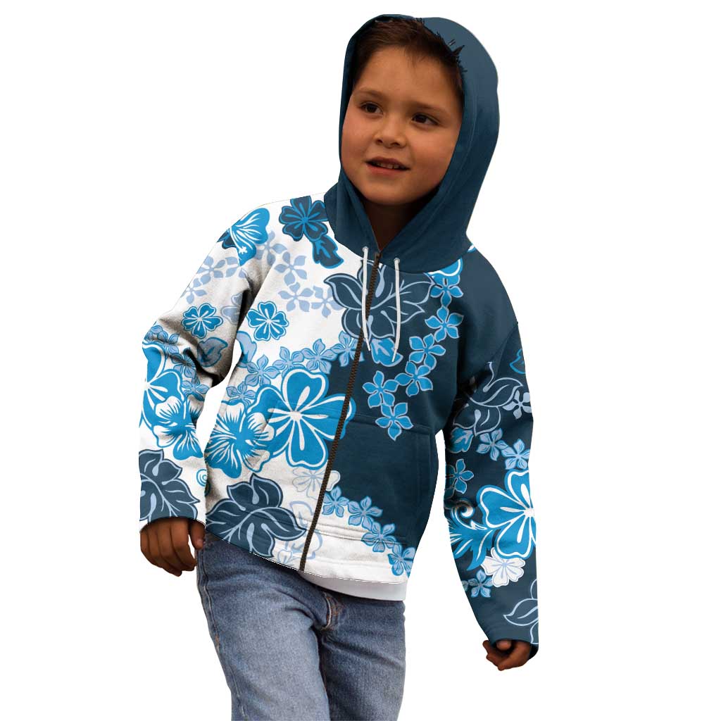 Blue Hibiscus Plumeria Floral Kid Hoodie LT01 - Polynesian Pride