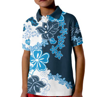 Blue Hibiscus Plumeria Floral Kid Polo Shirt LT01 Kid Blue - Polynesian Pride