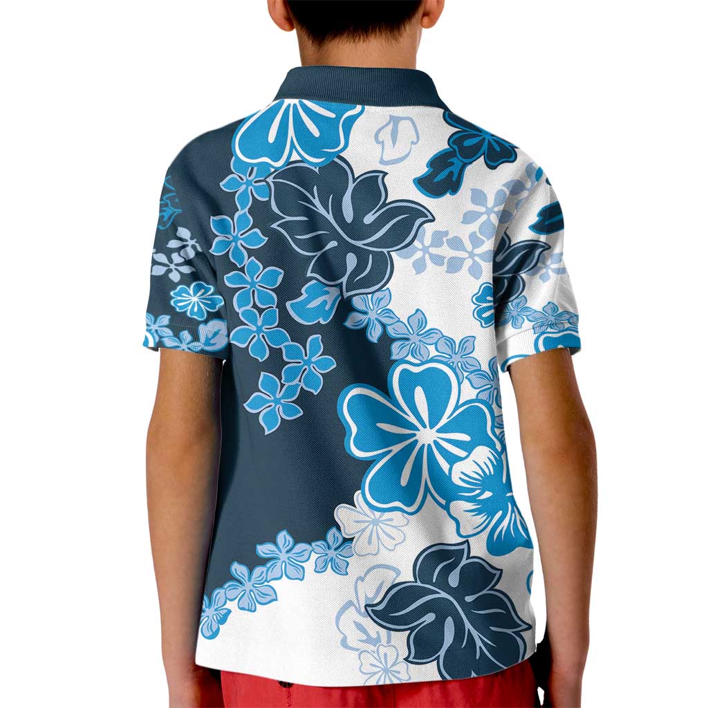 Blue Hibiscus Plumeria Floral Kid Polo Shirt LT01 - Polynesian Pride