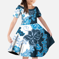 Blue Hibiscus Plumeria Floral Kid Short Sleeve Dress LT01 KID Blue - Polynesian Pride