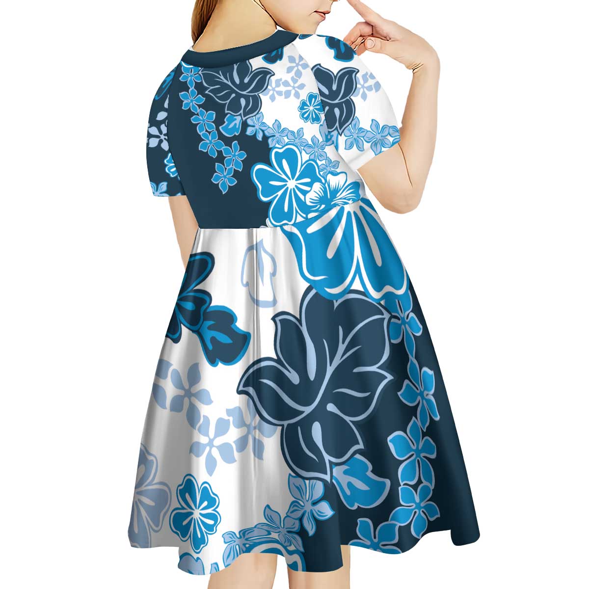 Blue Hibiscus Plumeria Floral Kid Short Sleeve Dress LT01 - Polynesian Pride