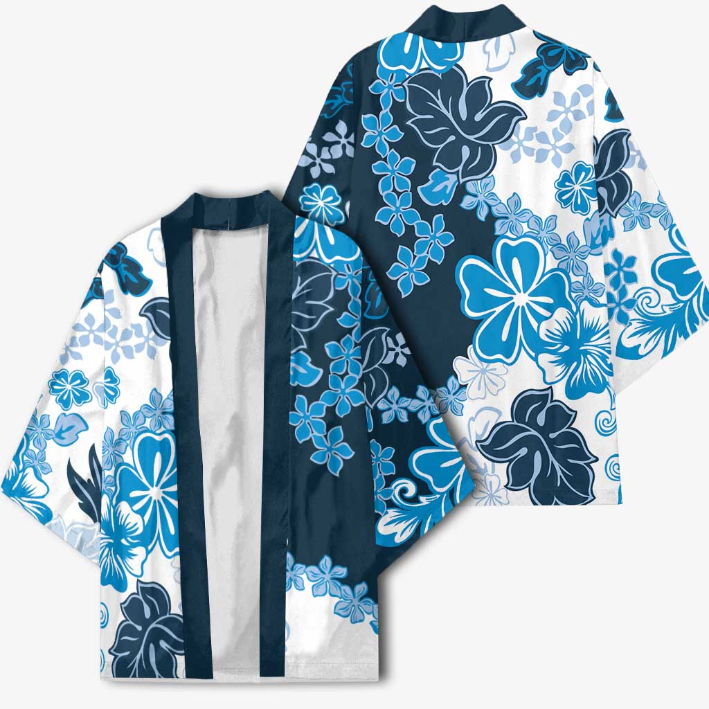 Blue Hibiscus Plumeria Floral Kimono - Polynesian Pride