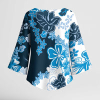 Blue Hibiscus Plumeria Floral Kimono Sleeve Blouse - Polynesian Pride