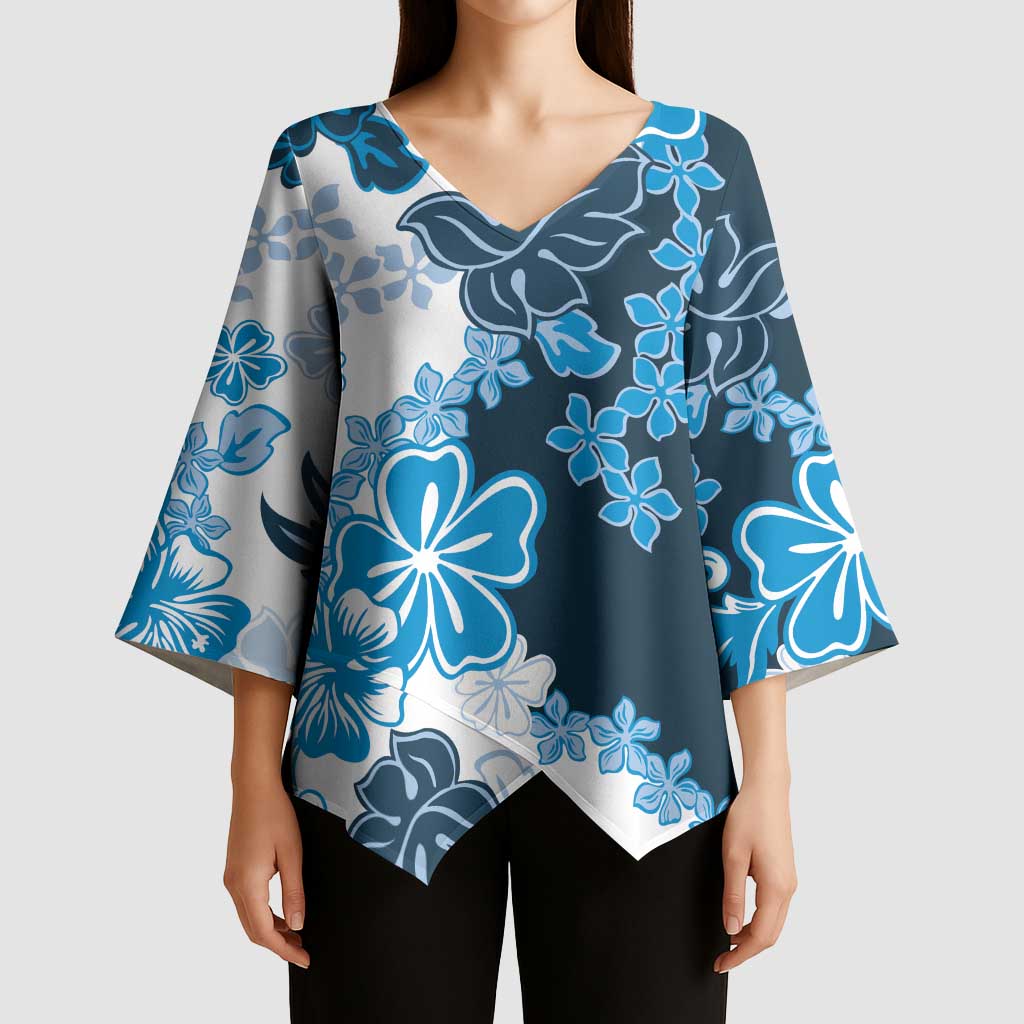 Blue Hibiscus Plumeria Floral Kimono Sleeve Blouse - Polynesian Pride