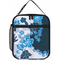 Blue Hibiscus Plumeria Floral Lunch Bag LT01 10.2 × 8.3 × 4.3 inch Blue - Polynesian Pride