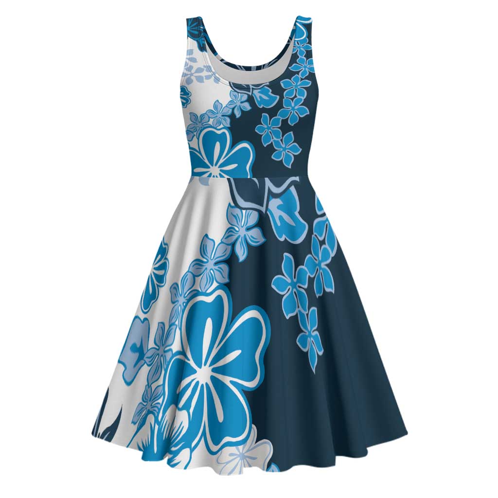 Blue Hibiscus Plumeria Floral Midi Dress - Polynesian Pride