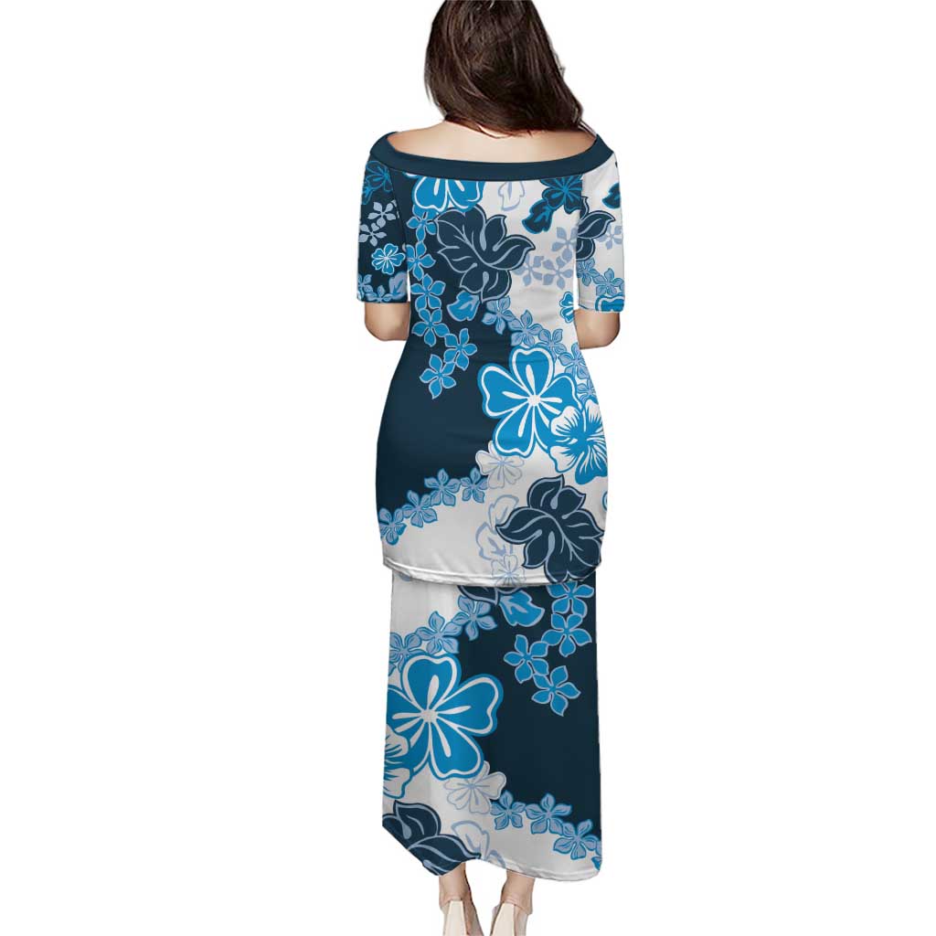 Blue Hibiscus Plumeria Floral Puletasi - Polynesian Pride