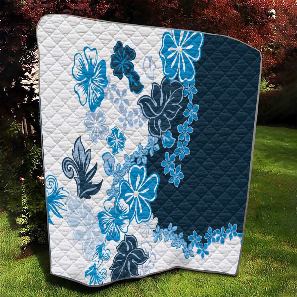Blue Hibiscus Plumeria Floral Quilt - Polynesian Pride