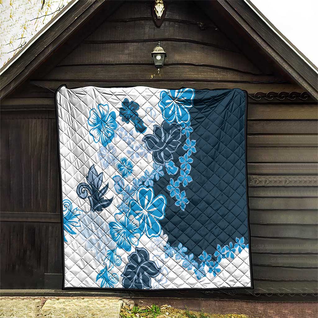 Blue Hibiscus Plumeria Floral Quilt - Polynesian Pride