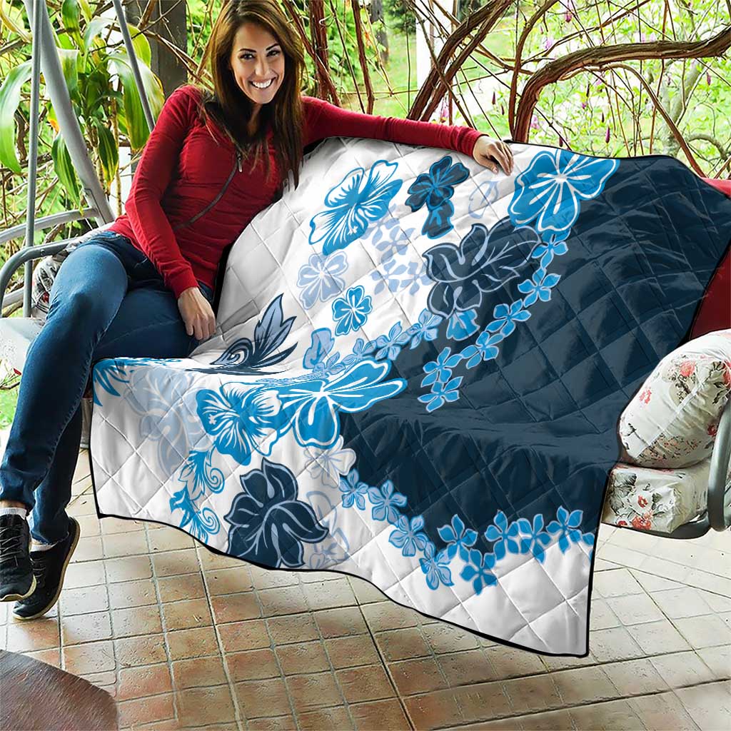 Blue Hibiscus Plumeria Floral Quilt - Polynesian Pride