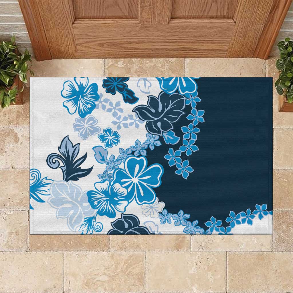 Blue Hibiscus Plumeria Floral Rubber Doormat - Polynesian Pride