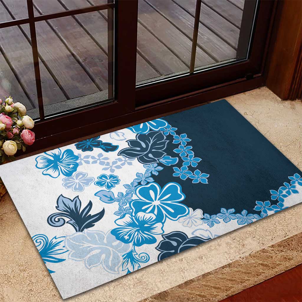 Blue Hibiscus Plumeria Floral Rubber Doormat LT01 - Polynesian Pride