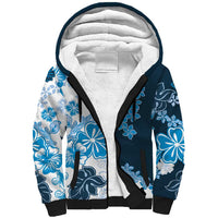 Blue Hibiscus Plumeria Floral Sherpa Hoodie - Polynesian Pride