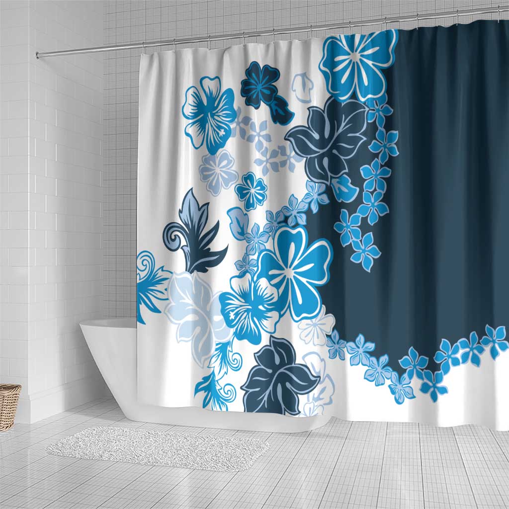 Blue Hibiscus Plumeria Floral Shower Curtain - Polynesian Pride
