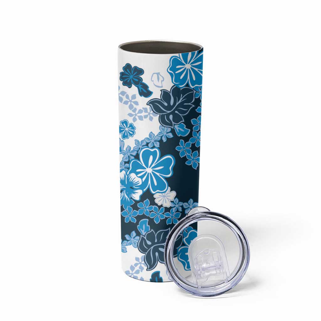 Blue Hibiscus Plumeria Floral Skinny Tumbler - Polynesian Pride