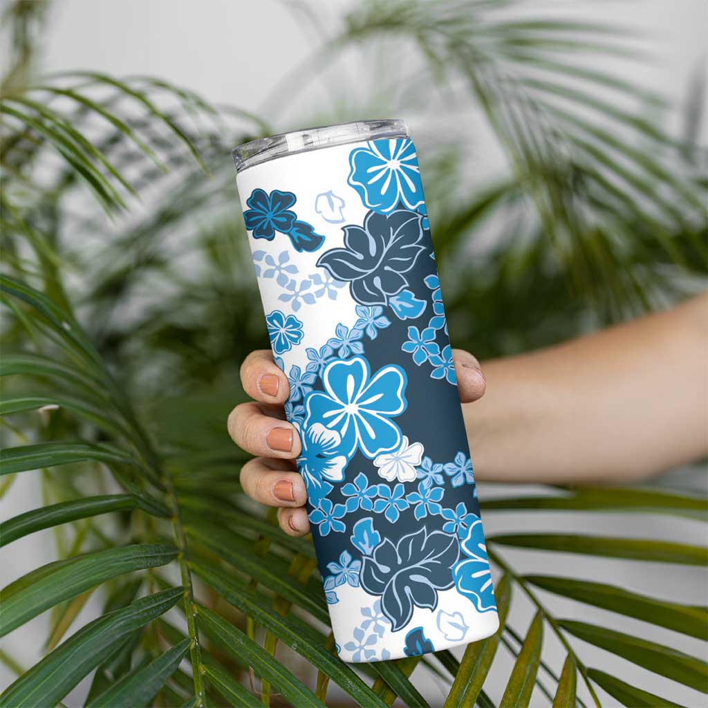 Blue Hibiscus Plumeria Floral Skinny Tumbler - Polynesian Pride