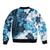 Blue Hibiscus Plumeria Floral Sleeve Zip Bomber Jacket - Polynesian Pride