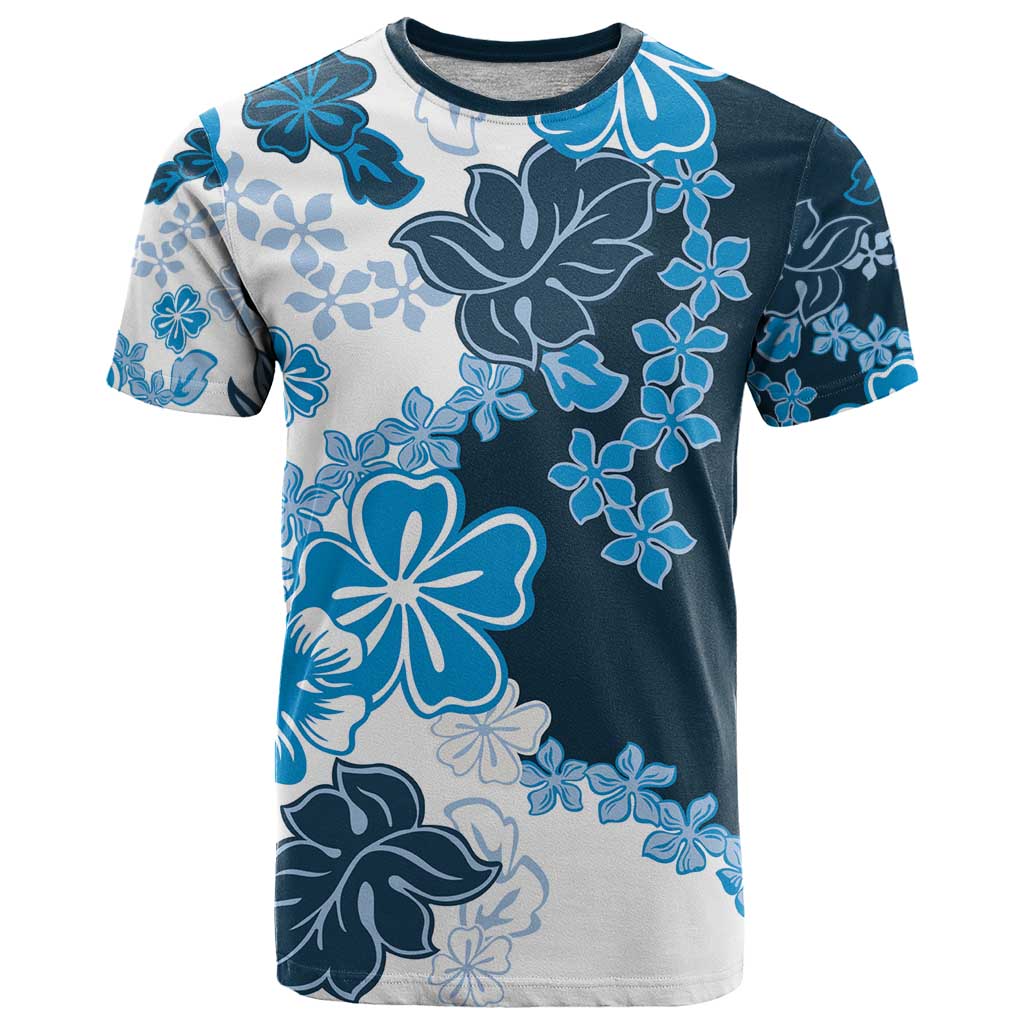 Blue Hibiscus Plumeria Floral T Shirt - Polynesian Pride