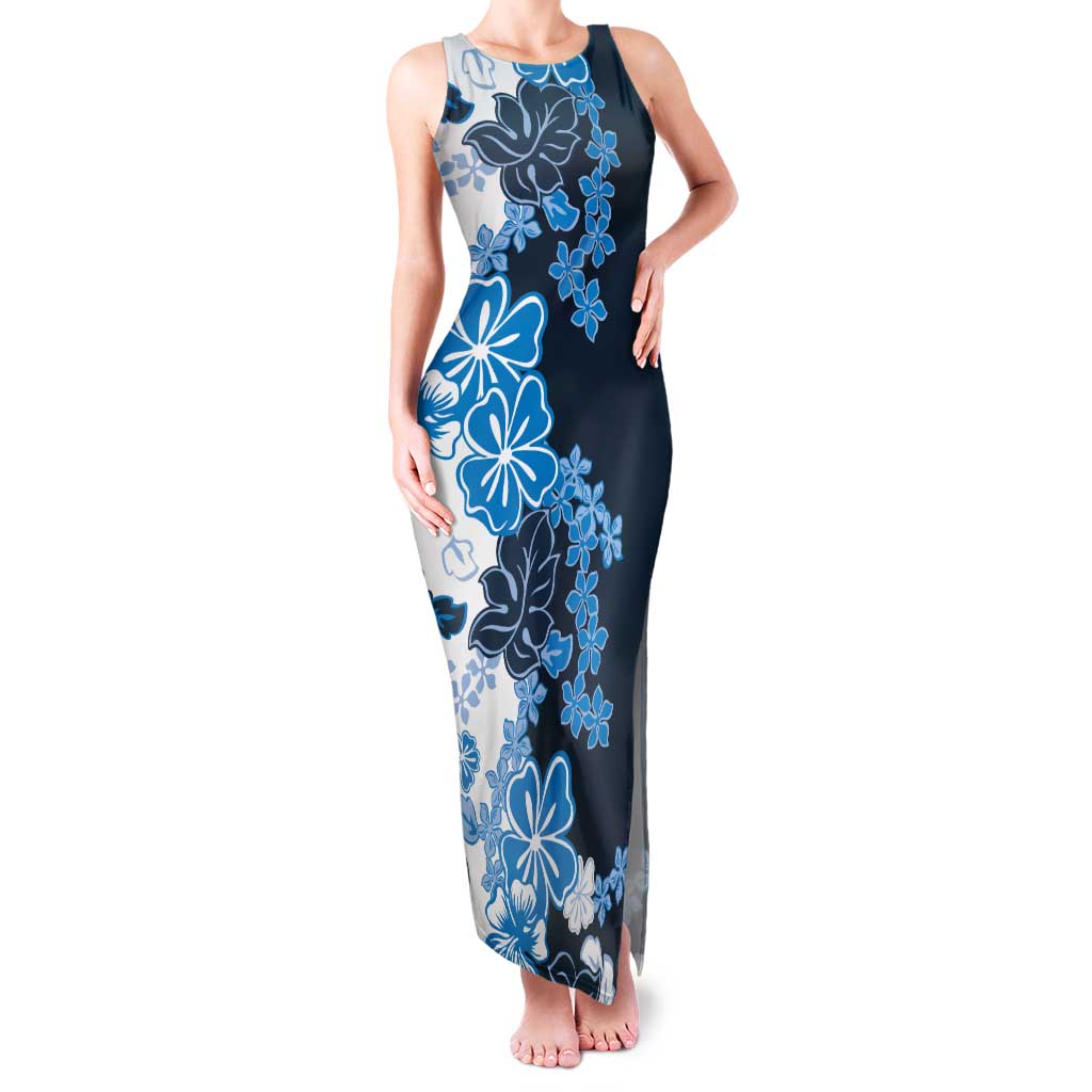 Blue Hibiscus Plumeria Floral Tank Maxi Dress - Polynesian Pride