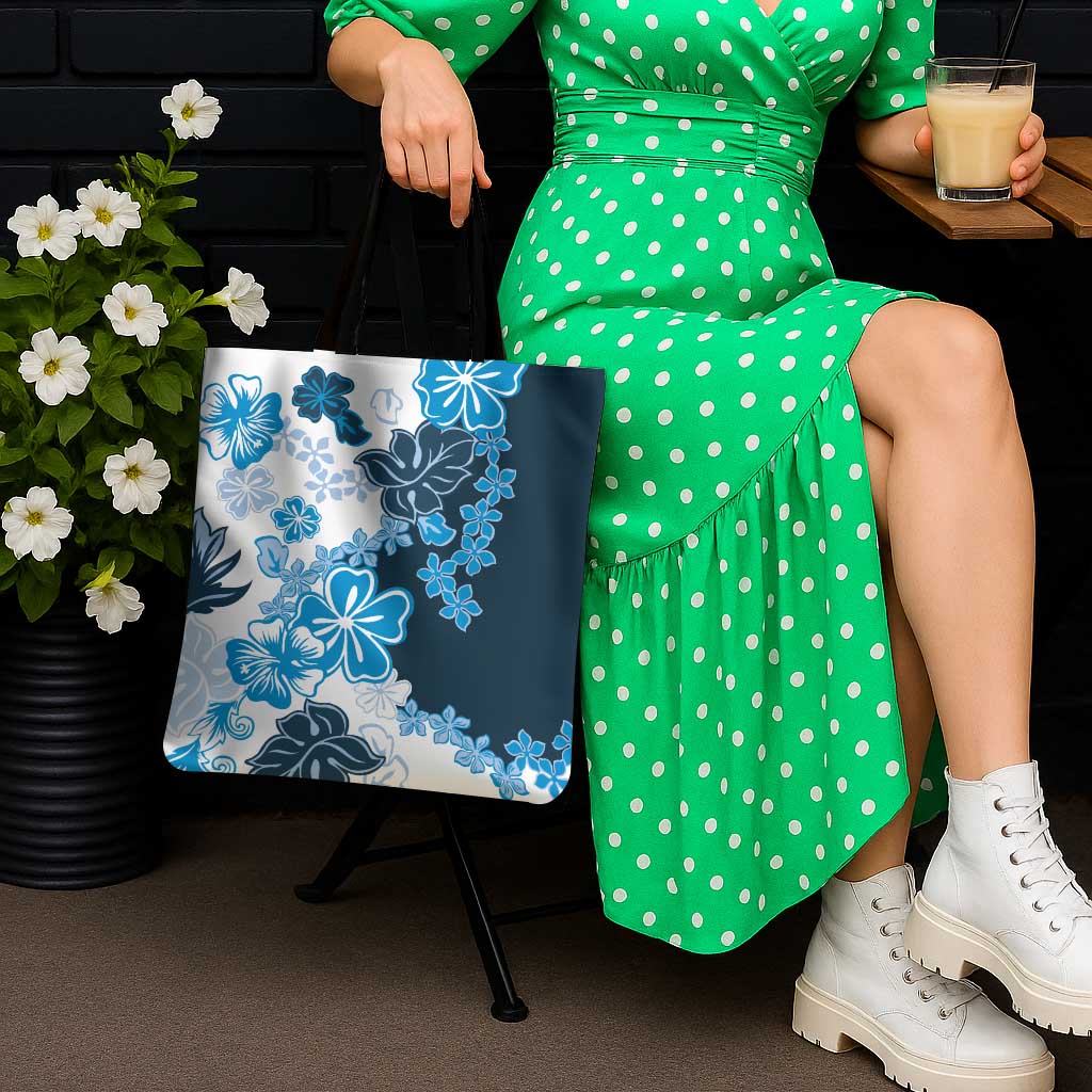 Blue Hibiscus Plumeria Floral Tote Bag - Polynesian Pride