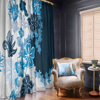 Blue Hibiscus Plumeria Floral Window Curtain - Polynesian Pride