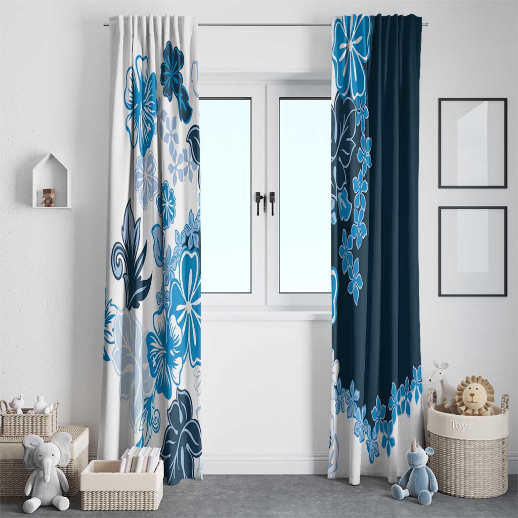 Blue Hibiscus Plumeria Floral Window Curtain - Polynesian Pride