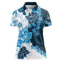 Blue Hibiscus Plumeria Floral Women Polo Shirt - Polynesian Pride