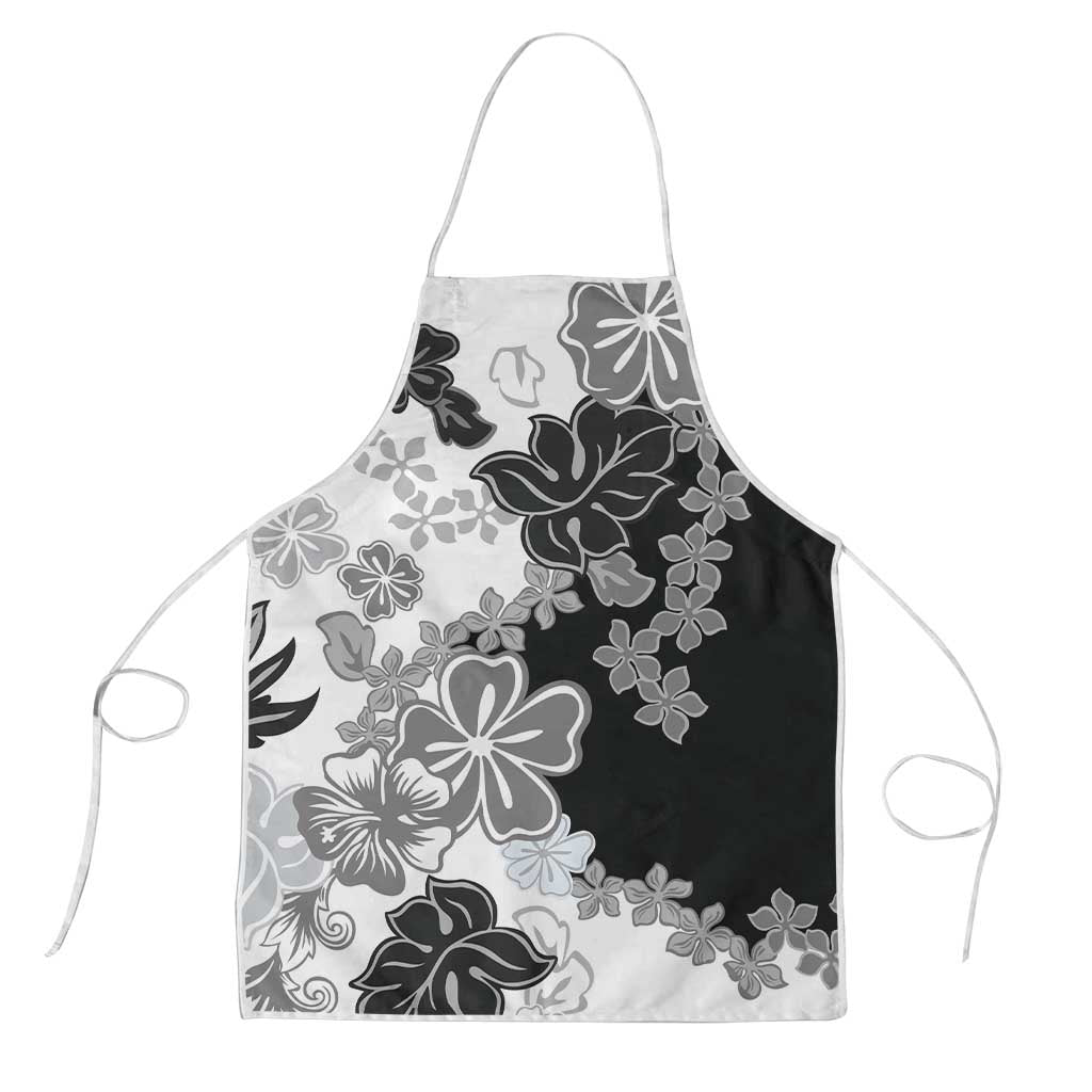 Gray Scale Hibiscus Plumeria Floral Apron - Polynesian Pride