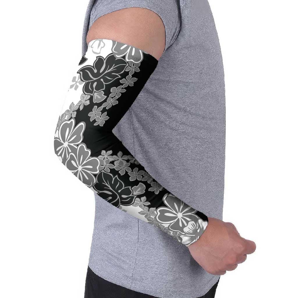 Gray Scale Hibiscus Plumeria Floral Arm Sleeves - Polynesian Pride