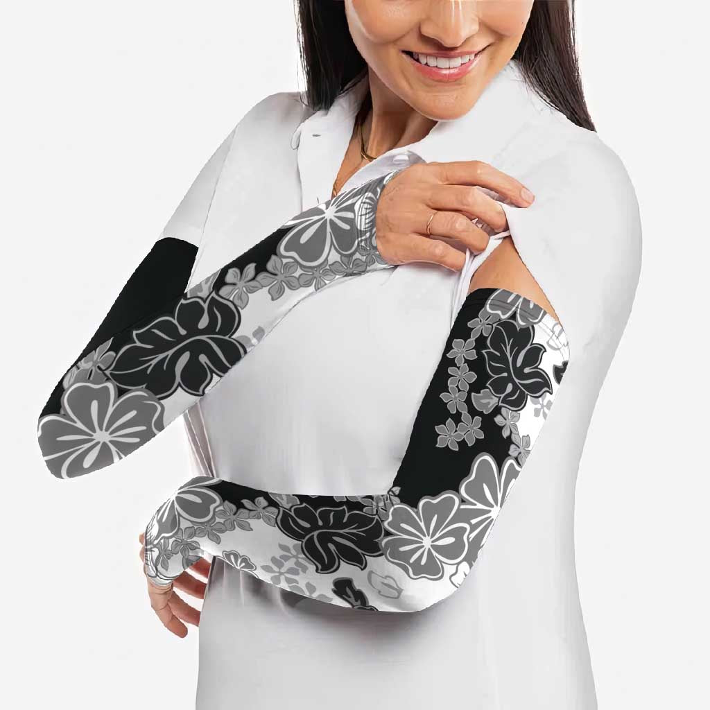 Gray Scale Hibiscus Plumeria Floral Arm Sleeves - Polynesian Pride