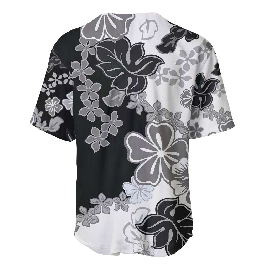 Gray Scale Hibiscus Plumeria Floral Baseball Jersey - Polynesian Pride