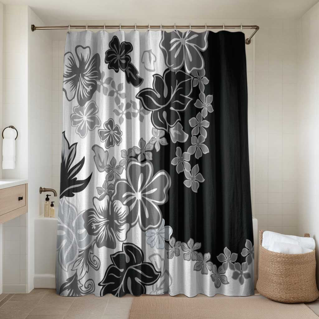 Gray Scale Hibiscus Plumeria Floral Bathroom Set - Polynesian Pride