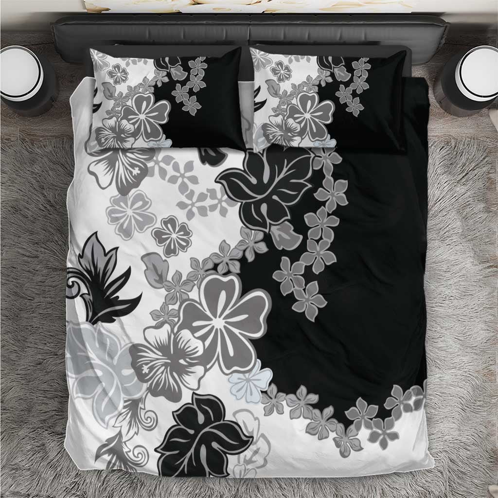 Gray Scale Hibiscus Plumeria Floral Bedding Set - Polynesian Pride