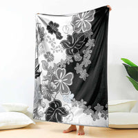 Gray Scale Hibiscus Plumeria Floral Blanket - Polynesian Pride