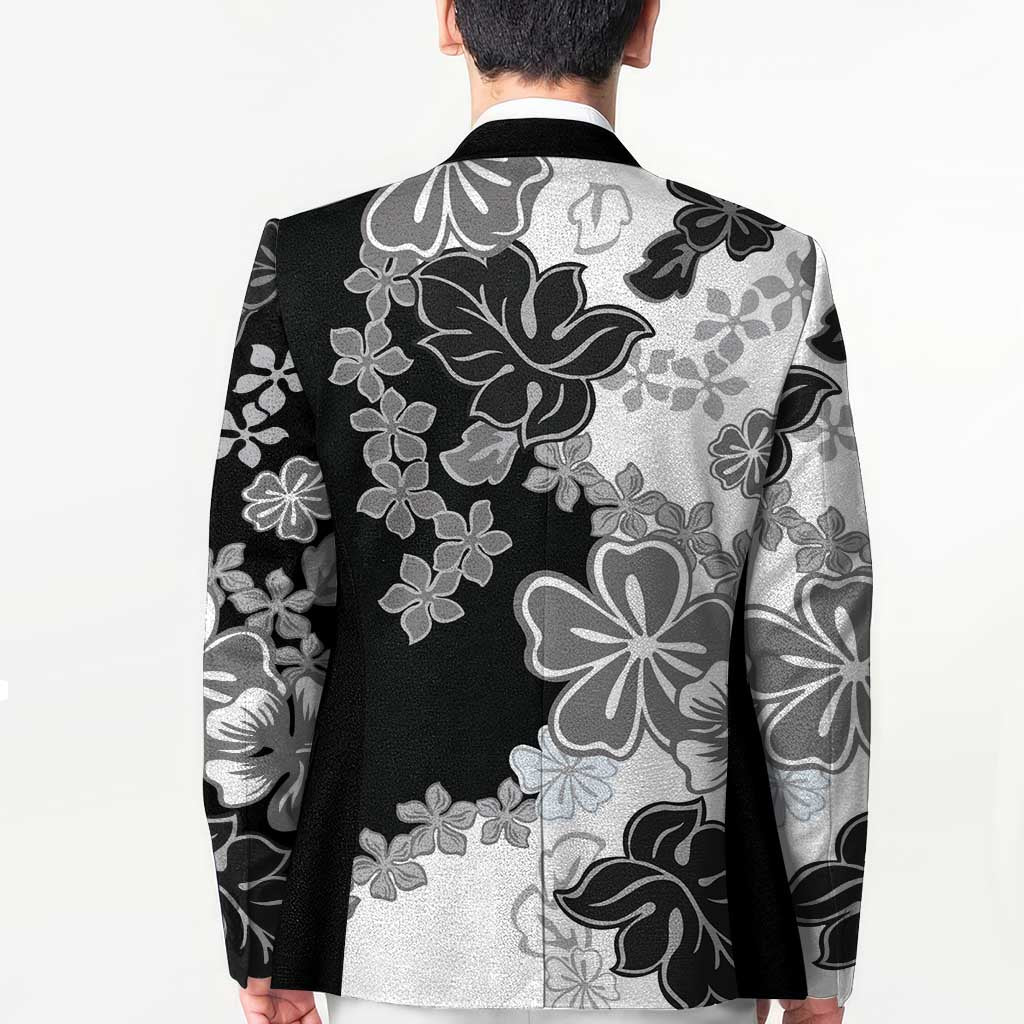 Gray Scale Hibiscus Plumeria Floral Blazer - Polynesian Pride