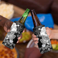 Gray Scale Hibiscus Plumeria Floral 4 in 1 Can Cooler Tumbler - Polynesian Pride