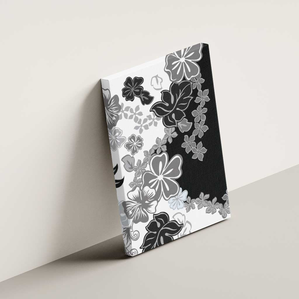 Gray Scale Hibiscus Plumeria Floral Canvas Wall Art - Polynesian Pride