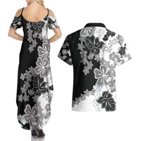 Gray Scale Hibiscus Plumeria Floral Couples Matching Summer Maxi Dress and Hawaiian Shirt - Polynesian Pride