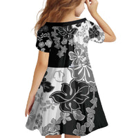 Gray Scale Hibiscus Plumeria Floral Family Matching Off The Shoulder Long Sleeve Dress and Hawaiian Shirt - Polynesian Pride
