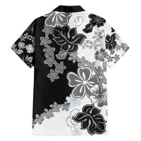 Gray Scale Hibiscus Plumeria Floral Family Matching Off Shoulder Short Dress and Hawaiian Shirt - Polynesian Pride