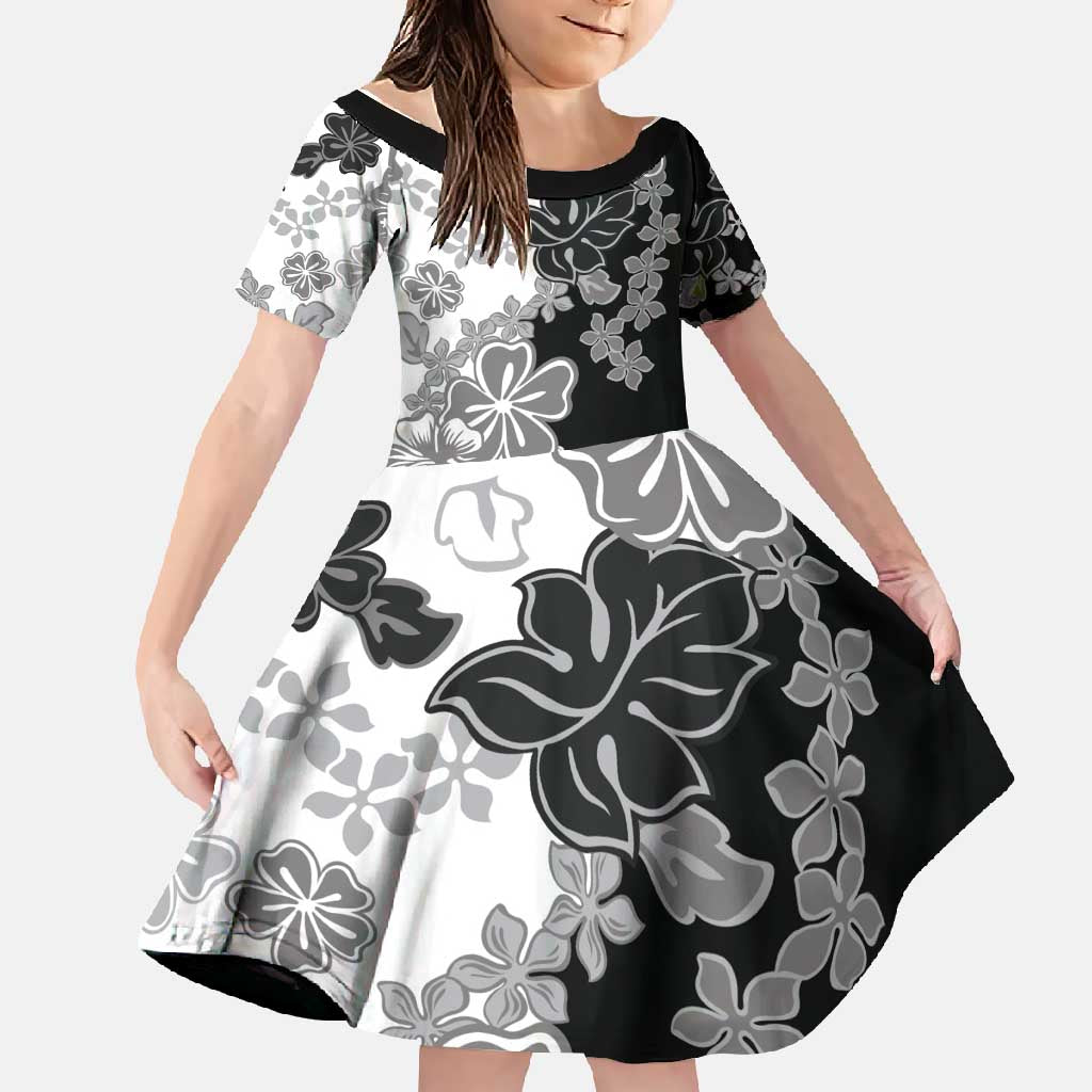 Gray Scale Hibiscus Plumeria Floral Family Matching Short Sleeve Bodycon Dress and Hawaiian Shirt - Polynesian Pride