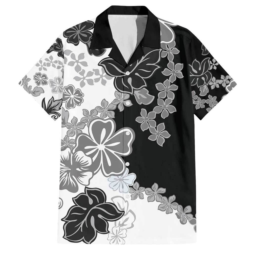 Gray Scale Hibiscus Plumeria Floral Family Matching Tank Maxi Dress and Hawaiian Shirt - Polynesian Pride